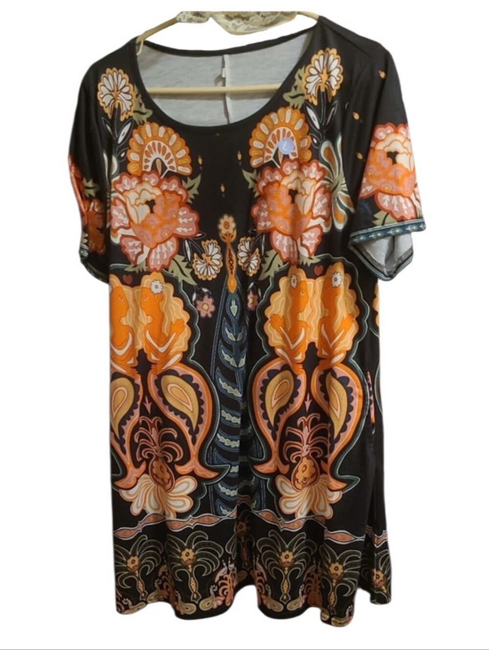 Boho Floral And Paisly Black and Orange Women's Dress PTP 22